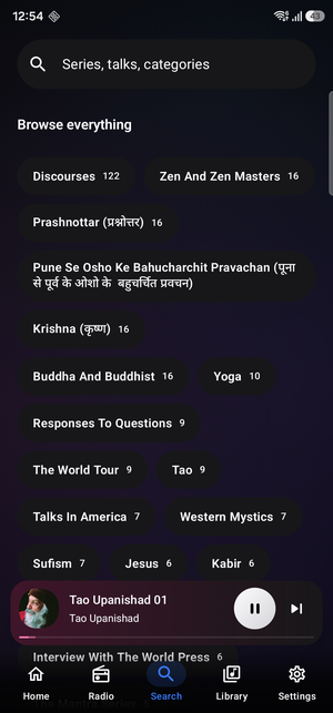 Browsing Osho discourses by category